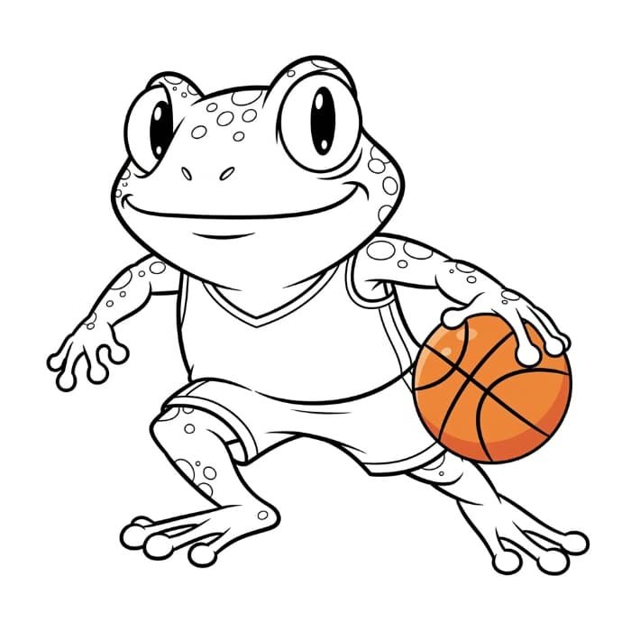 Cartoon Frog Dribbling a Basketball