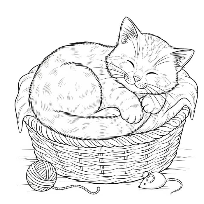 Cat Napping in a Basket