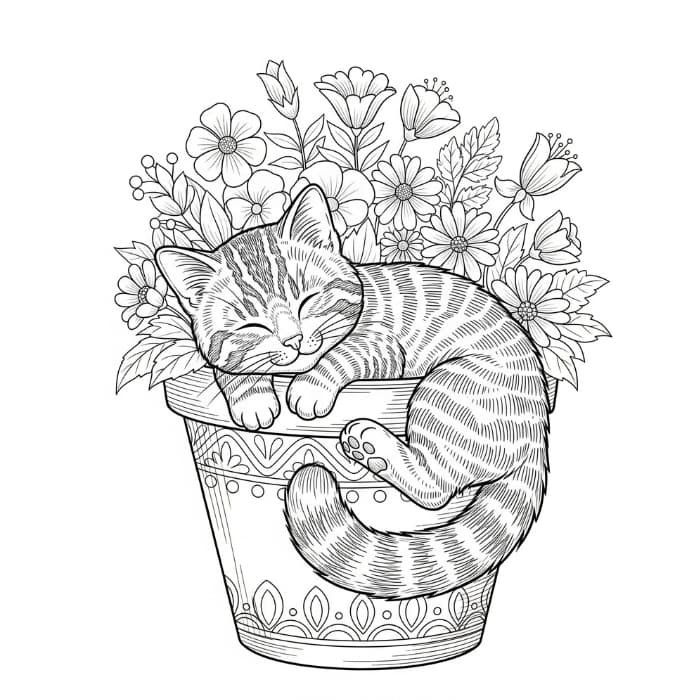 Cat Napping in a Flower Pot