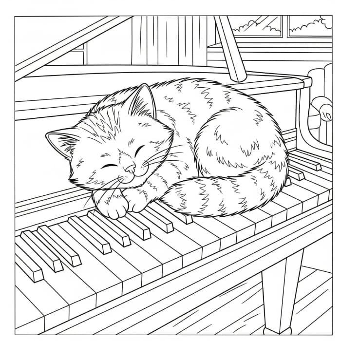 Cat Napping on a Piano