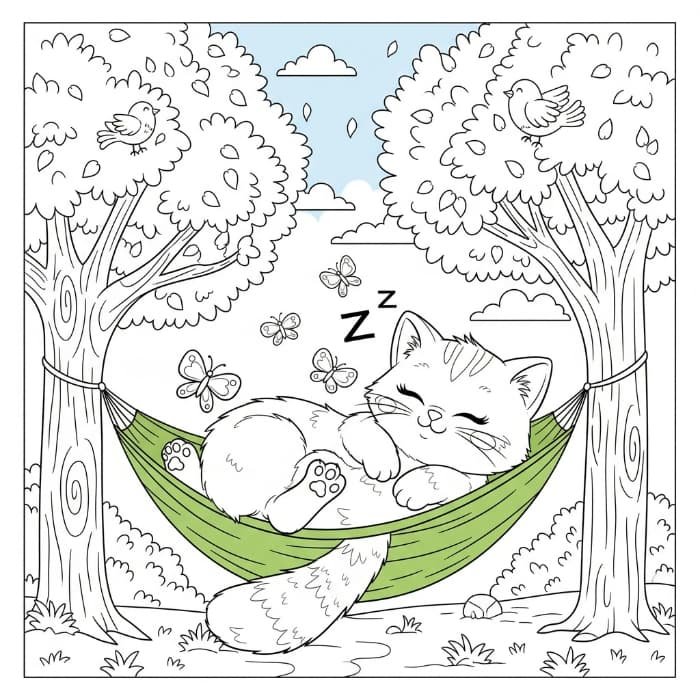 Cat Sleeping in a Hammock
