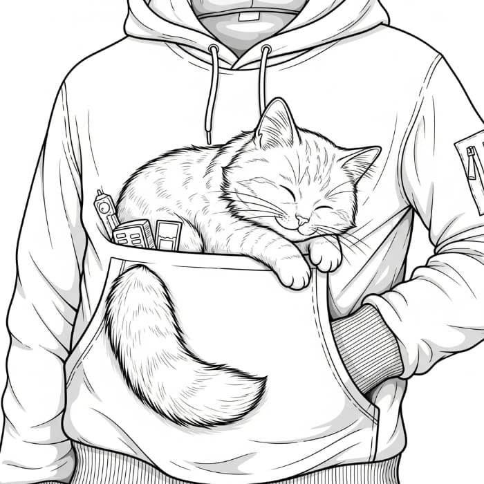 Cat Sleeping in a Hoodie Pocket