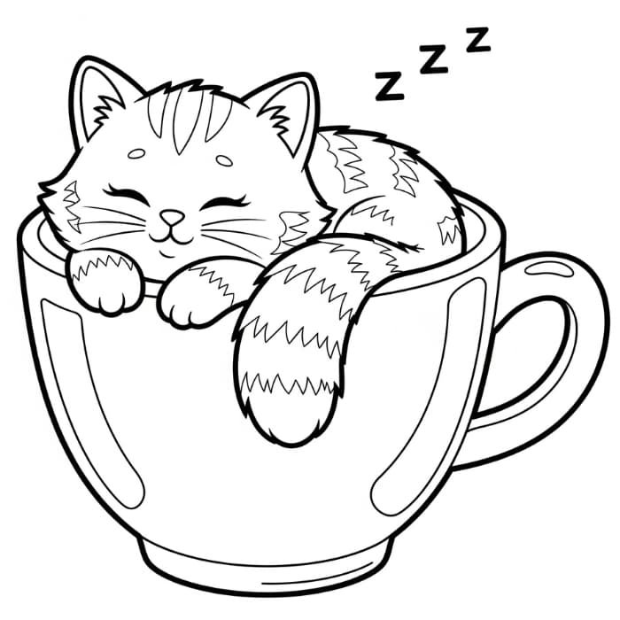 Cat Sleeping in a Mug