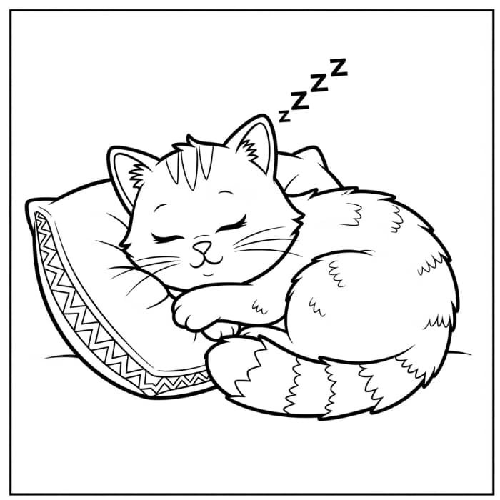 Cat Sleeping on a Pillow