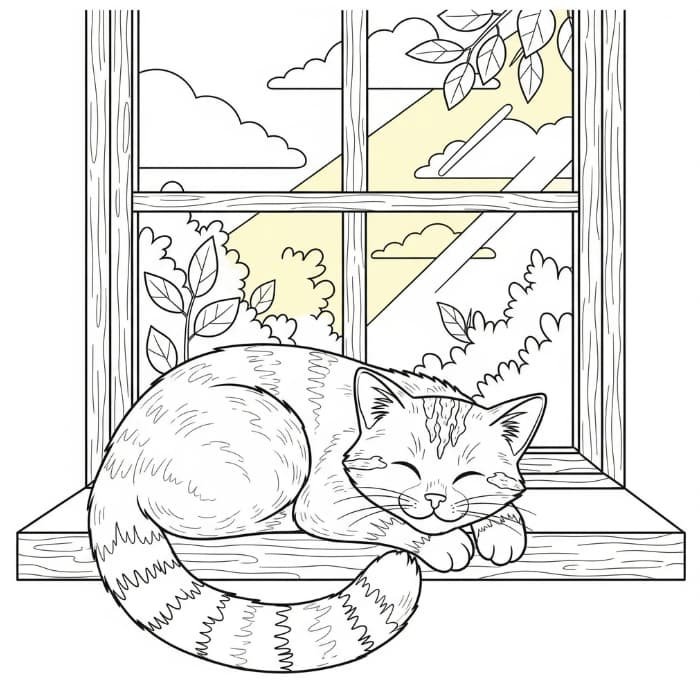 Cat Sleeping on a Windows