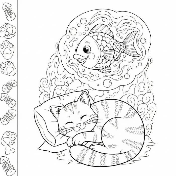 Cat Sleeping with a Fish Dream