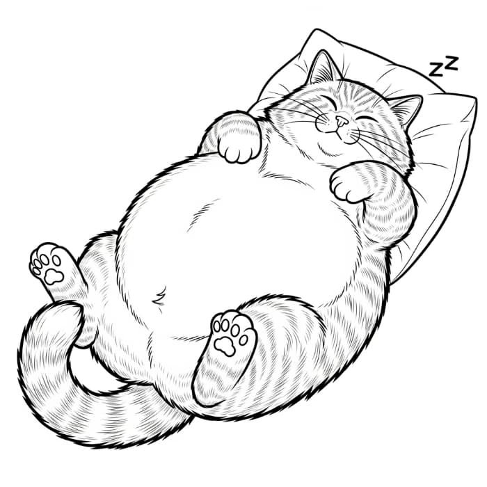 Fat Cat Napping on Its Back