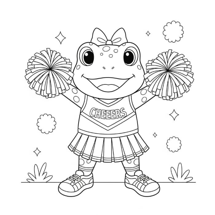 Frog Cheerleader with Pom-Poms
