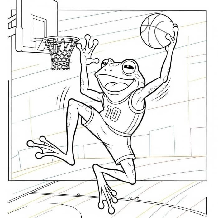 Frog Mid-Air with a Basketball