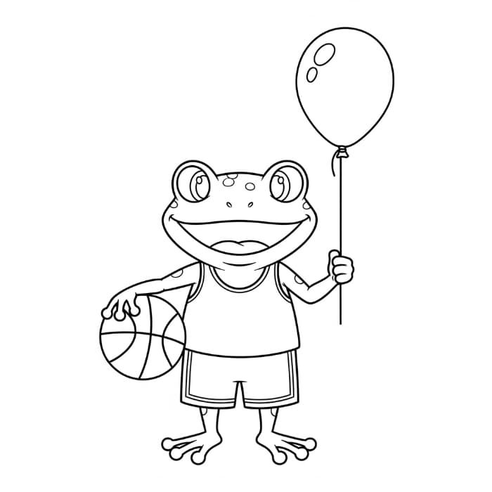 Frog with a Basketball and Balloon