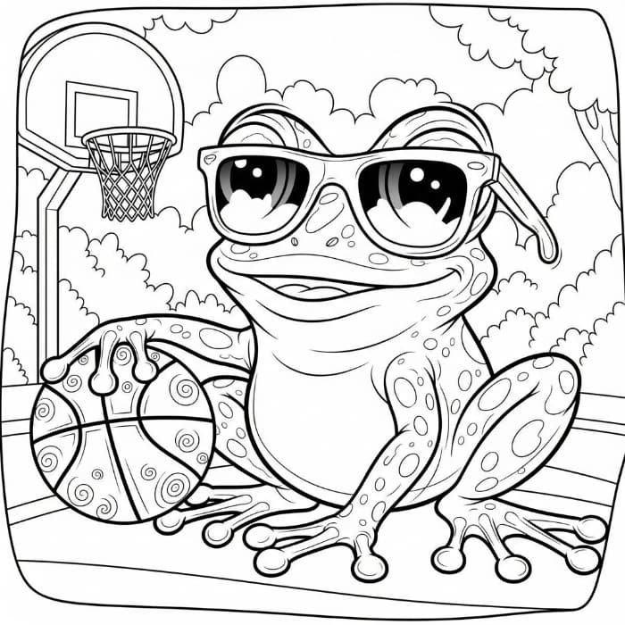 Frog with a Basketball and Sunglasses
