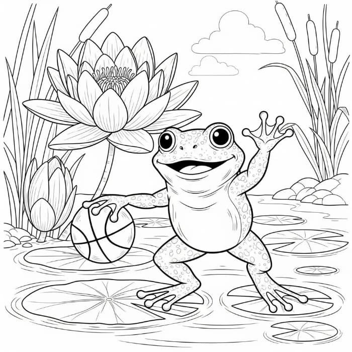 Frog with a Basketball and Water Lily
