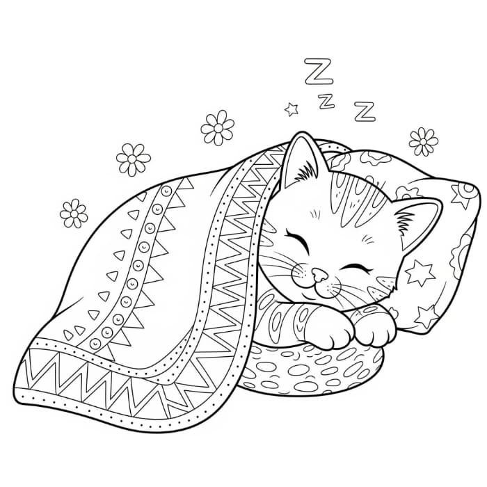 Sleeping Cat with a Blanket