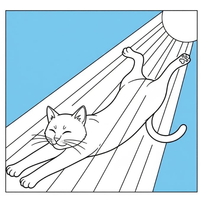 Stretched-Out Cat in Sunbeam